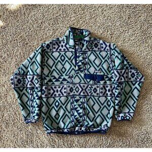 Patagonia 2014 Green Aztec Patterned Snap T Fleece Pullover Mens Small